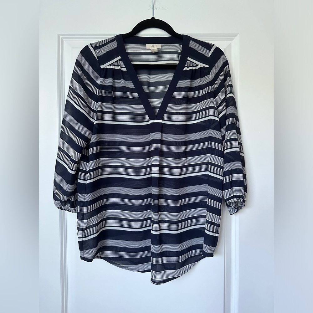 Loft Top size small nautical, blue, and white stripes